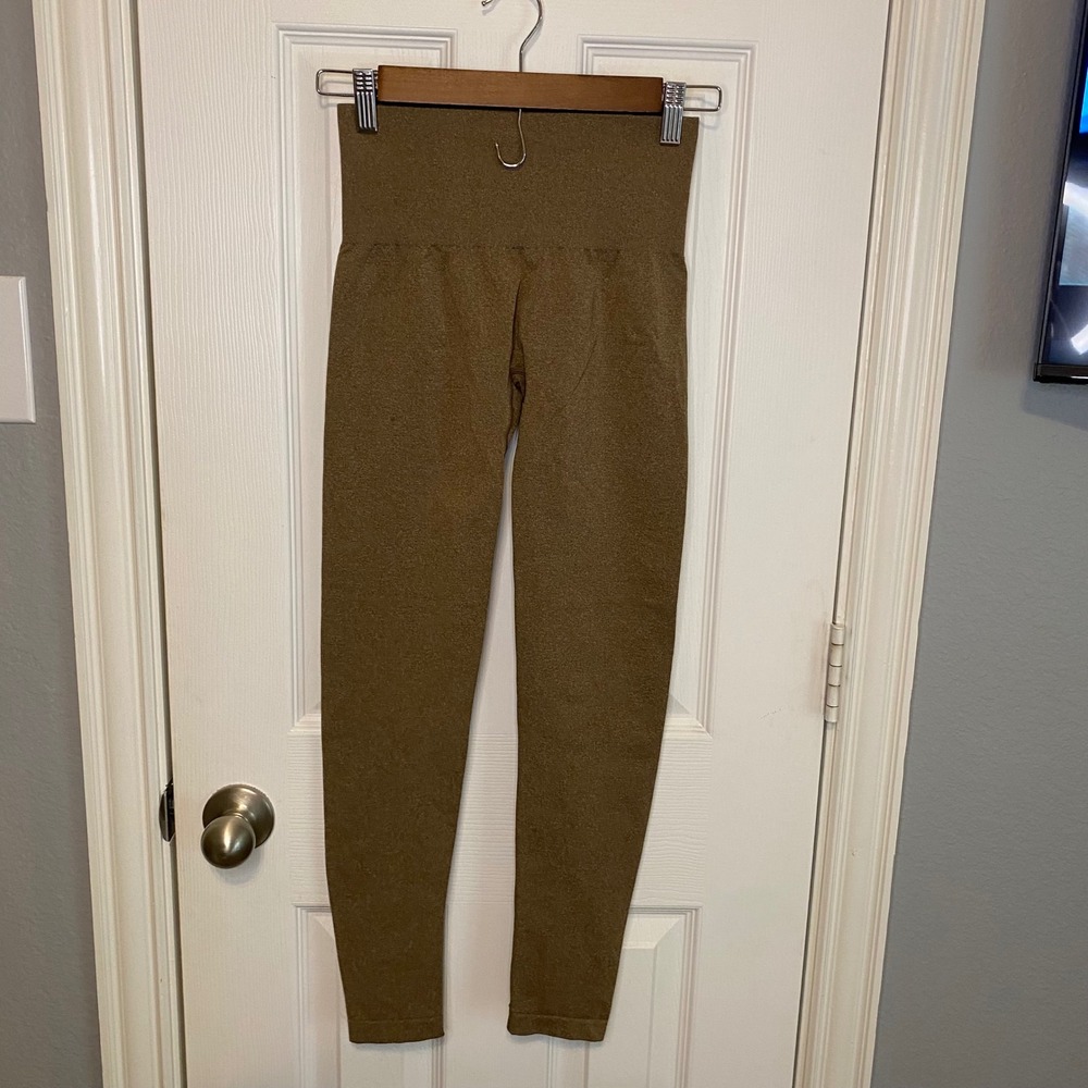 NVGTN Womens Seamless High Waisted Leggings Tan Brown Marl Activewear Small